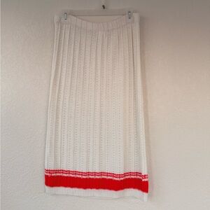 Vintage lace-knit stretch White and Red midi pencil Skirt